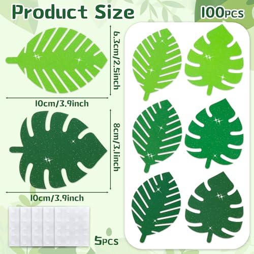 Palm Leaf Glitter Cutouts - 100pcs Tropical Decor Accents