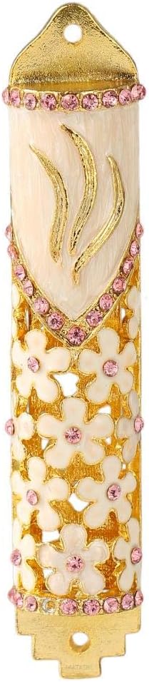 Matashi 425 Inch Hand Painted Mezuzah with Scroll and Floral Design