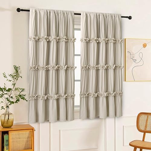 Thermal Insulated Blackout Curtains 42x63 Pair Boho Ruched