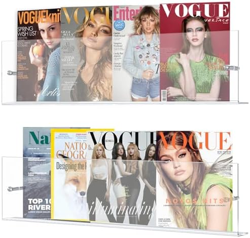 DuvinDD 2 Pack Acrylic Magazine Holder Wall Mount Floating Rack