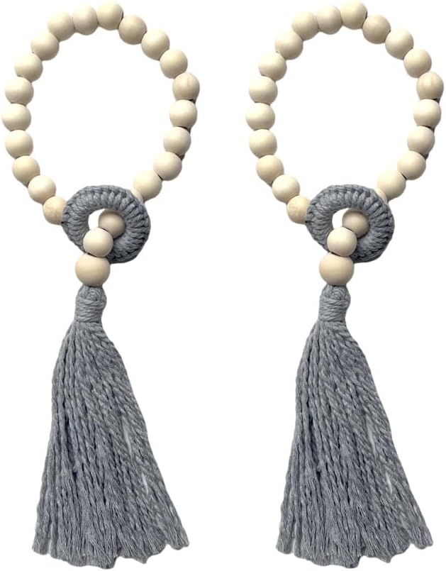 2pcs Wooden Bead Curtain Holders Boho Style Tiebacks with Tassels