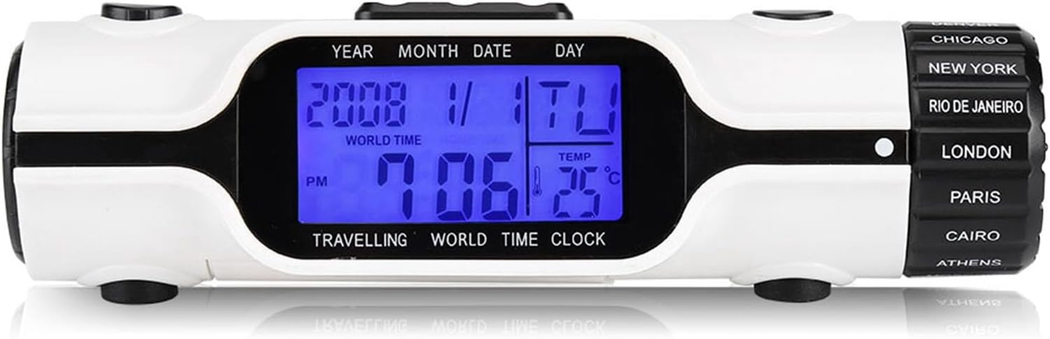 AUNMAS World Time Travel Clock with Alarm and LED Flashlight