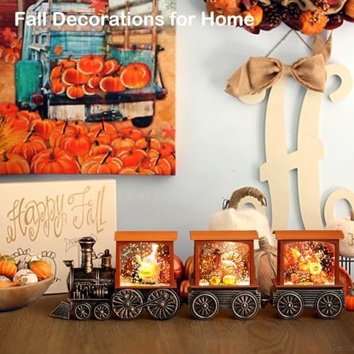 Gorrzai Fall Snow Globe Lantern with Gnome Train Decor