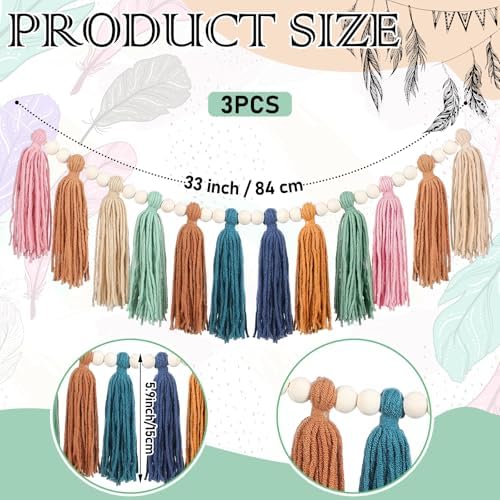 Zeyune 3 Pcs Boho Tassel Garland Wall Decor