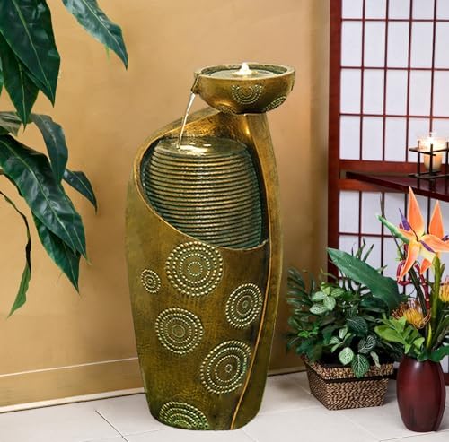Tankana Indoor Water Fountain with LED Light and Pump - Goldish Bronze