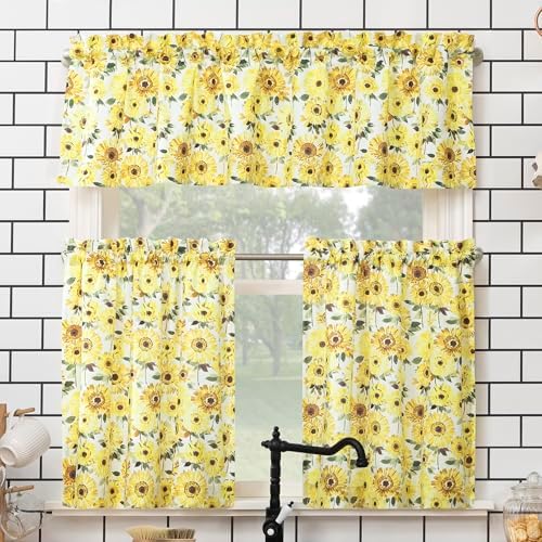No 918 Sunflower Print Kitchen Curtain Valance Yellow 54x14