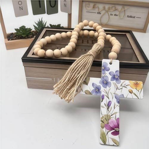 Wood Beads with Cross Tassels 45PCS Garland Decor