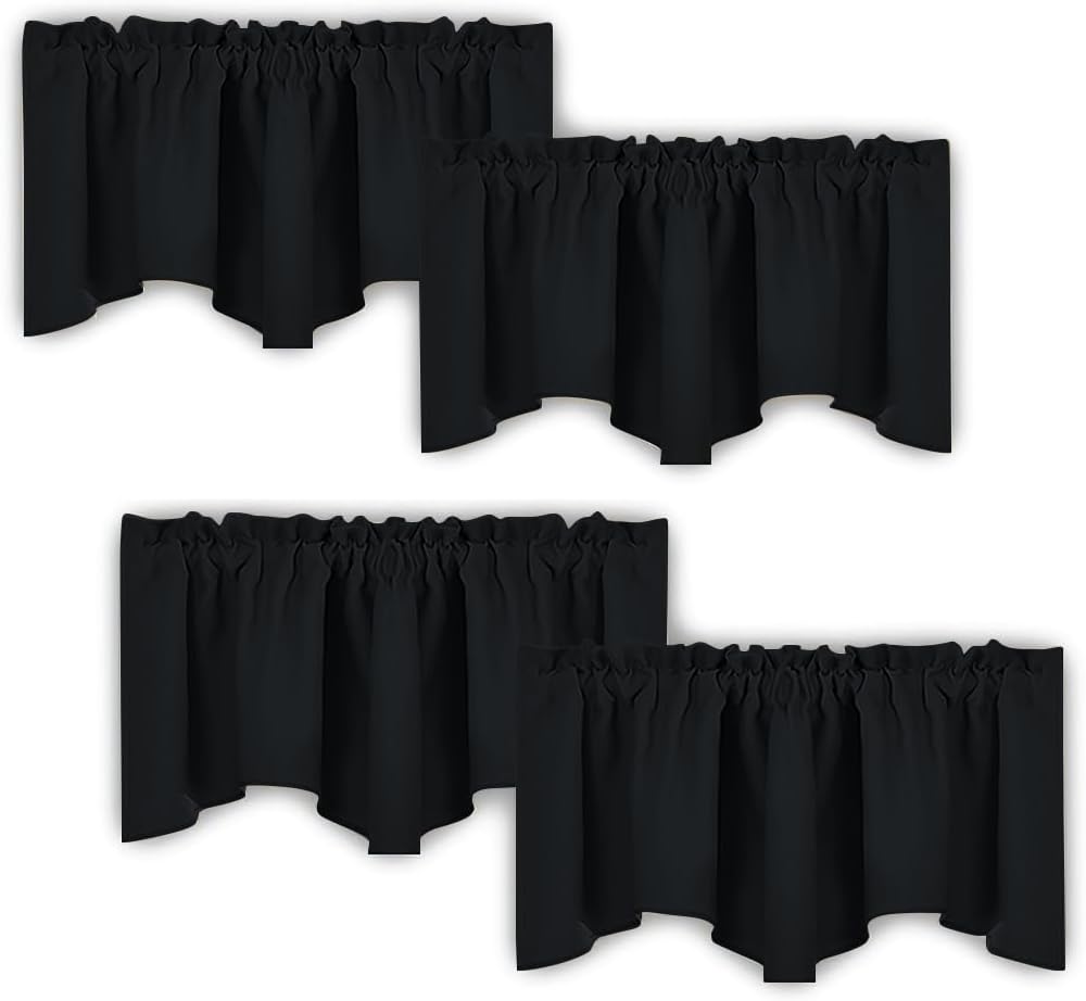 NICETOWN 4 Panels Blackout Curtain Valances 52x18 Black Rod Pocket