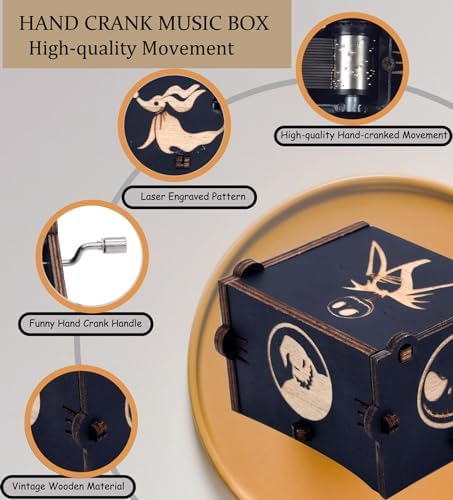 Keast Funny Wooden Hand Crank Music Box Halloween Decor