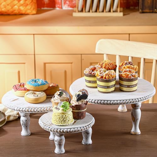 Thyle Rustic Round Wood Tray Riser Set of 3
