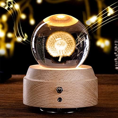 3D Crystal Ball Music Box with LED Light and Wooden Base