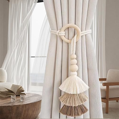 2pcs Wooden Bead Curtain Tiebacks Coffee