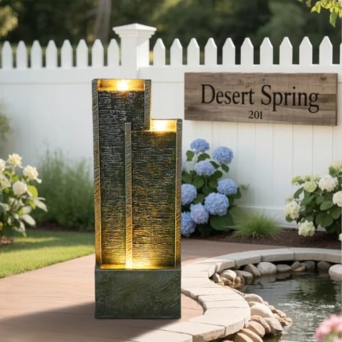 354 Inch Modern Waterfall Fountain with Lights and Gentle Flow