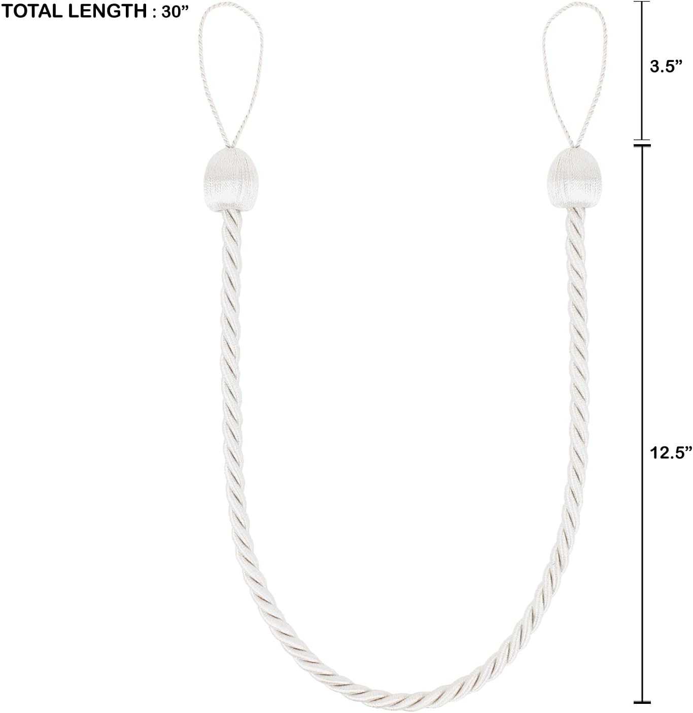 2 Pack Curtain Ropes Tiebacks - White Polyester Holdbacks