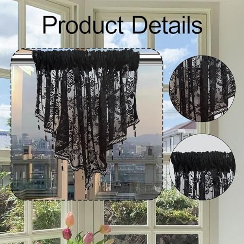Beaded Window Valance Swag Curtain Black Elegant