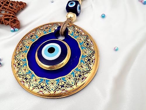 Candymosa 43 Glass Blue Evil Eye Wall Hanging Gold Ornament