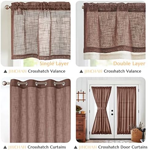 Jinchan Double Layer Linen Valance for Farmhouse Windows