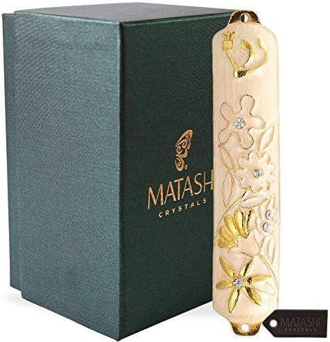 Matashi Hand Painted Mezuzah with Gold Crystals and Floral Design