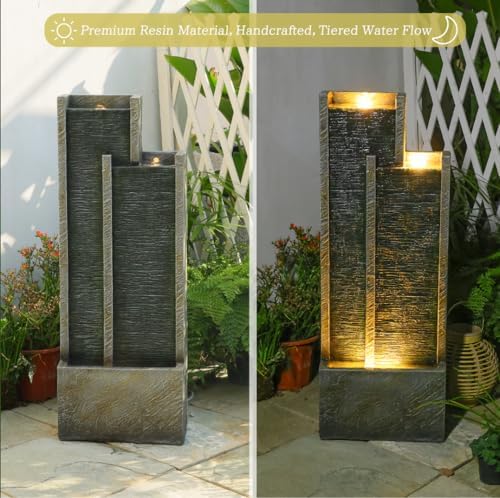 354 Inch Modern Waterfall Fountain with Lights and Gentle Flow