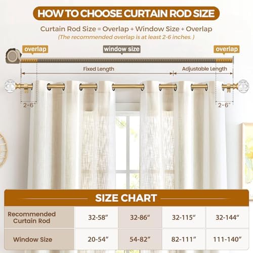 KAMANINA 1 Inch Gold Curtain Rods 32-86 Inches