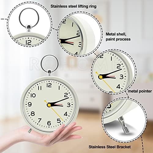 Rohome Small Alarm Clock with Night Light and Silent Quartz Movement White