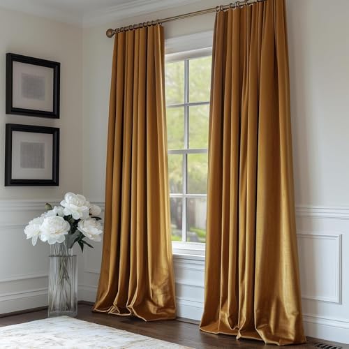Lazzzy Blackout Polyester Curtains 2 Panels 52x96 Inch Gold Brown