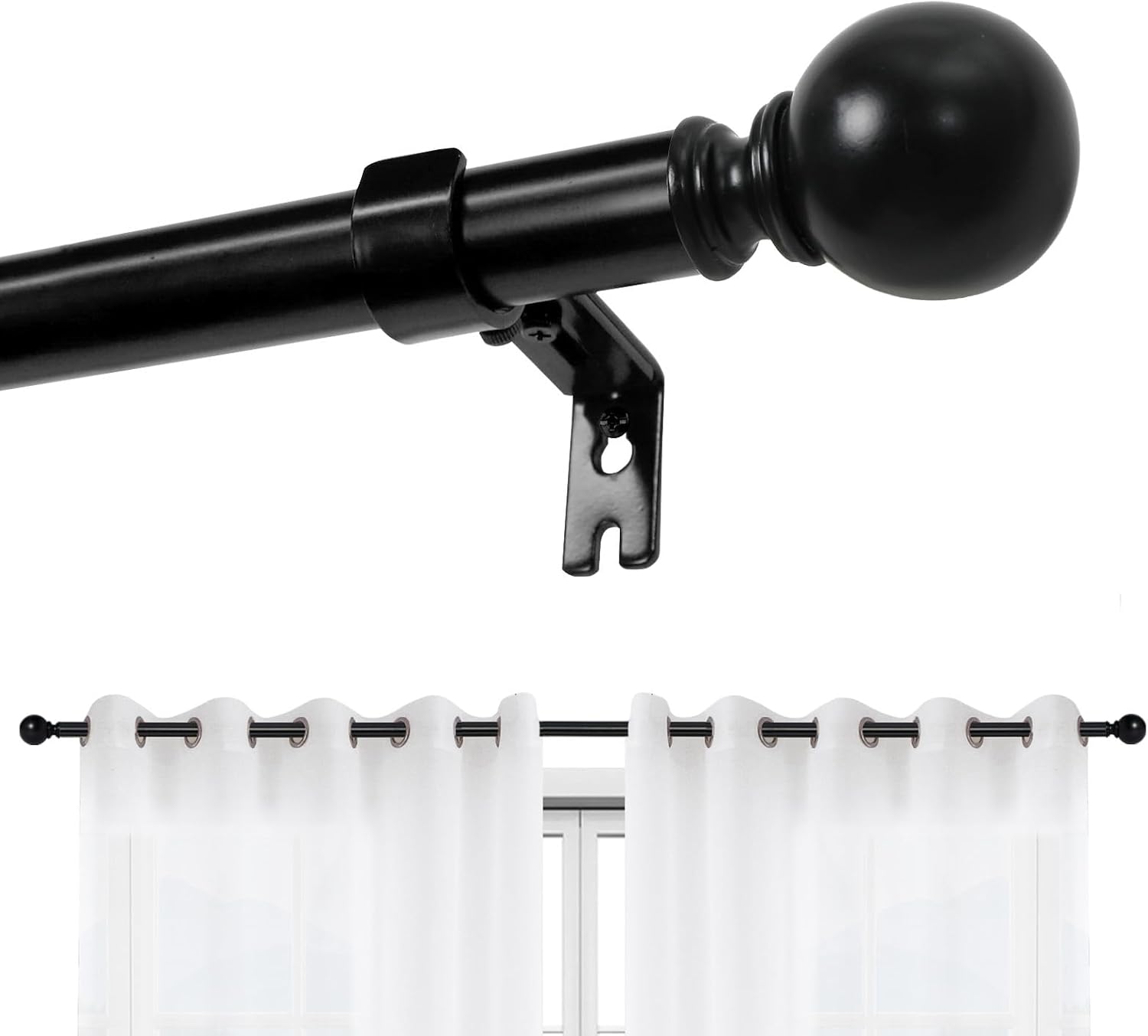 Joydeco Black Curtain Rods 32-144 Inches Adjustable Single Rods
