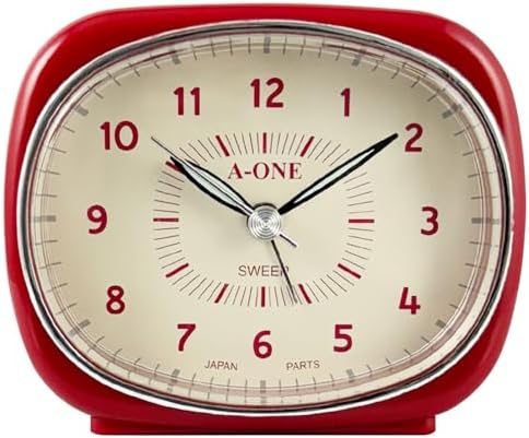 Square-Round Silent Alarm Clock - No Ticking Battery Operated Unique Design Red