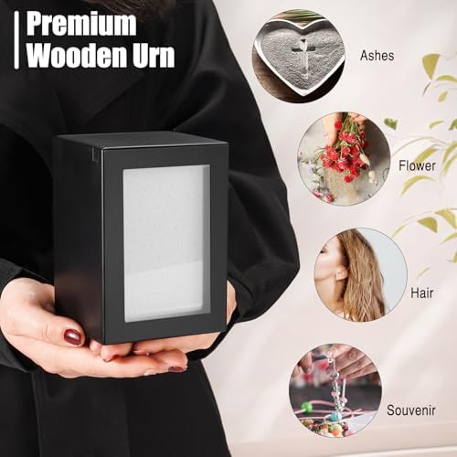 SOITIS Small Wood Urn for Human Ashes Black with Photo Frame