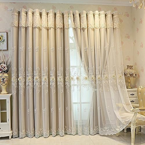 Amidoudou 1 Pair Luxury Curtains with Valance Light Brown 51x90 Inch