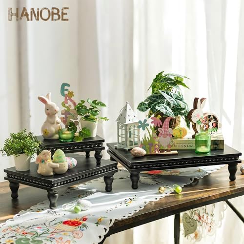 Hanobe 3 Tier Black Display Risers Wood Pedestal Stand