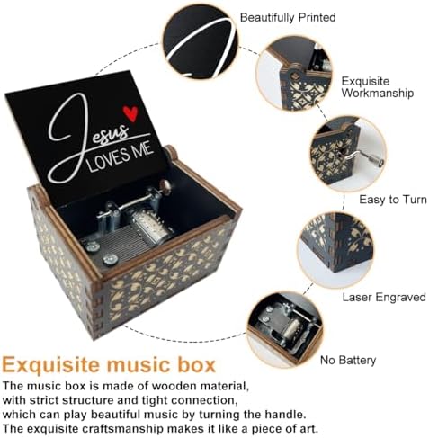 Jesus Loves Me Wooden Music Box with Hand Crank