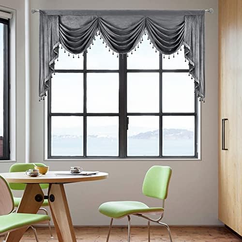 Gray Velvet Valance Swag for Bedroom and Living Room