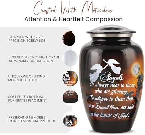 Handcrafted Large Urn for Ashes with Angel Quote