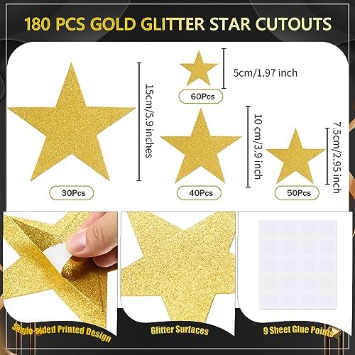 180 Pcs Gold Glitter Star Cutouts for Decorations