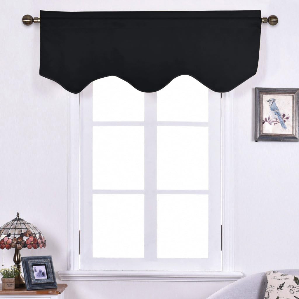 NICETOWN Valance 52x18 Scalloped Rod Pocket Black 1-Pack