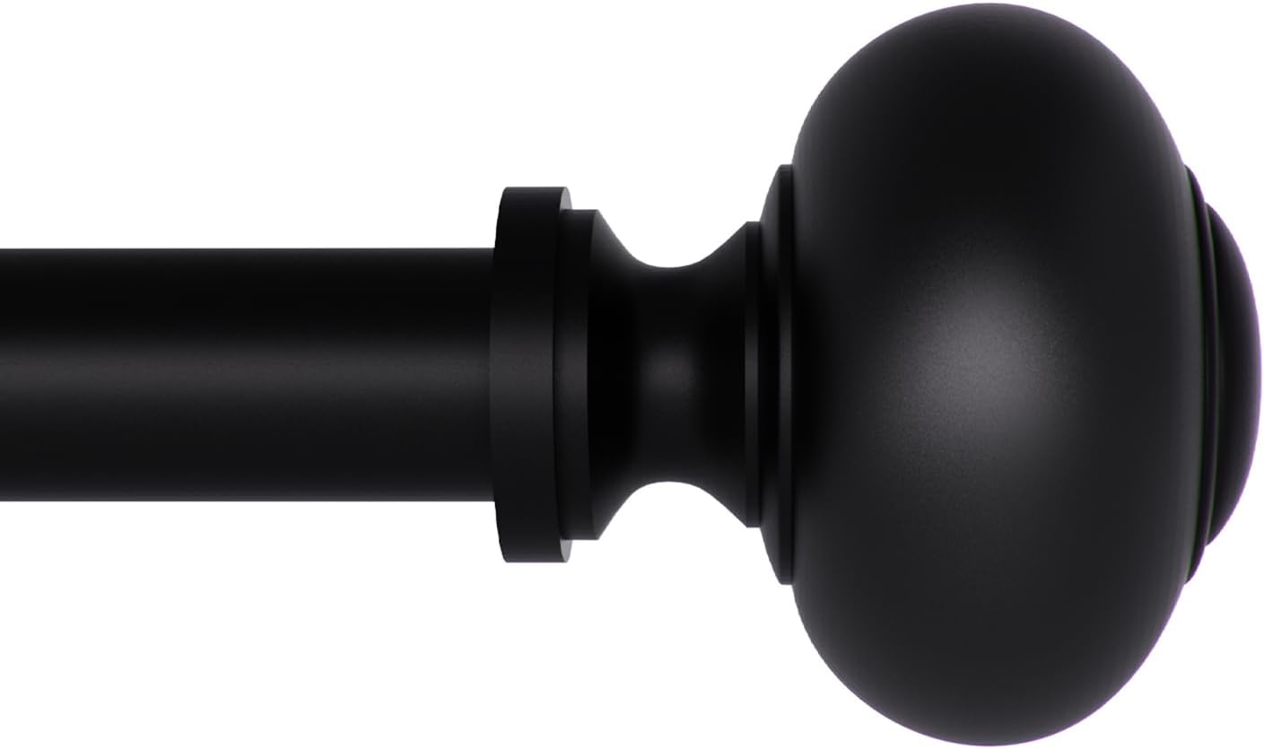 QITERI Black Curtain Rod 48-86 Inches Single Rod with Round Finials