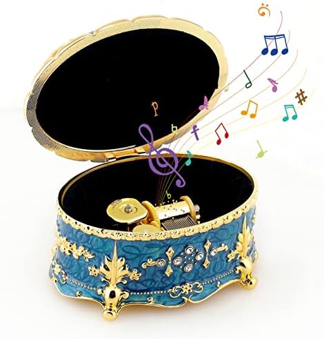 ROSIKING Oval Embossed Alloy Music Box with I Will Always Love You Tune