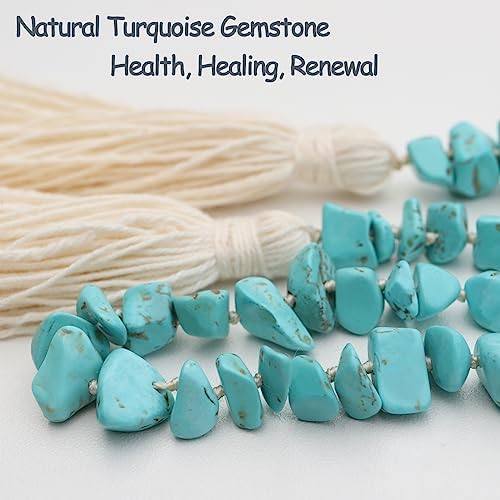 Natural Turquoise Gemstone Garland with Tassel 31 Inch Boho Decor