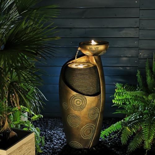 Tankana Indoor Water Fountain with LED Light and Pump - Goldish Bronze