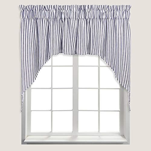 Cackleberry Home Navy Blue White Ticking Stripe Swag Curtains
