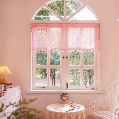 Deeprove Pink Boho Valance Curtain 18 Inch Length