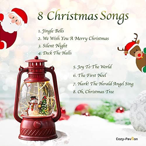 Christmas Musical Red Snow Globe Lantern with Snowman and Glitter