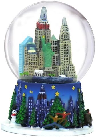 New York City Christmas Snow Globe with Rockefeller Center Skyline