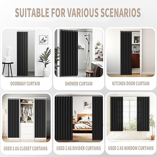 Vatge Black Folding Door Curtain 1 Panel with Tieback