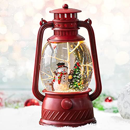 Christmas Musical Red Snow Globe Lantern with Snowman and Glitter