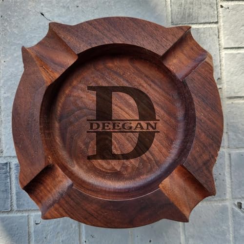 Personalized Walnut Cigar Ash Tray for Men
