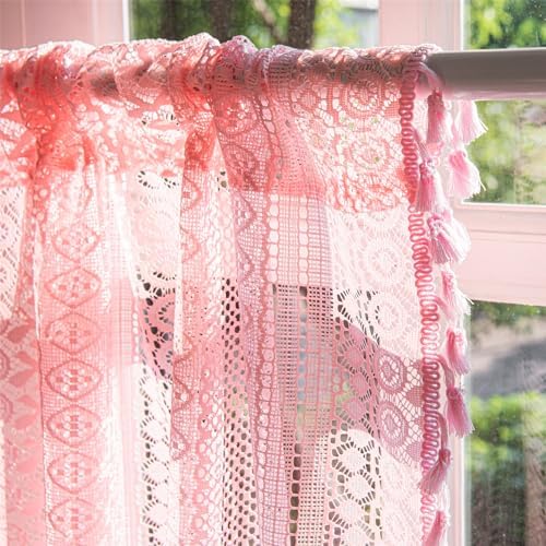 Deeprove Pink Boho Valance Curtain 18 Inch Length