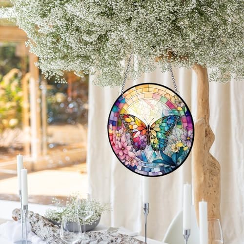 MATIHAY Rainbow Butterfly Wall Decor with Metal Chain