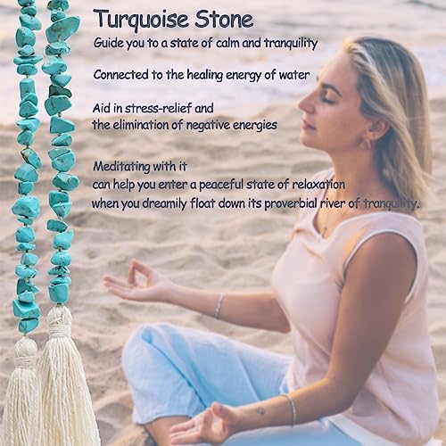 Natural Turquoise Gemstone Garland with Tassel 31 Inch Boho Decor